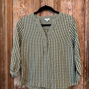 Crown & Ivy Olive Checkered Blouse